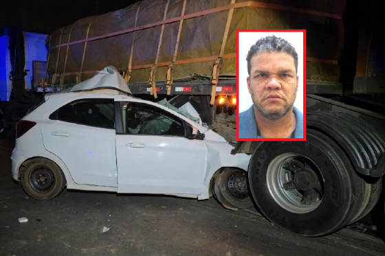 Motorista bate carro em lateral de caminhão e morre