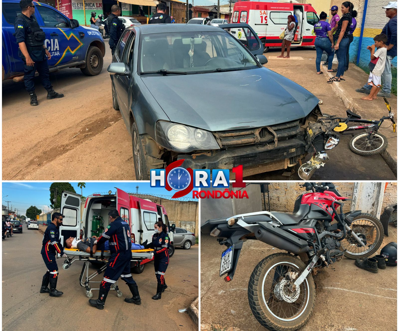 Motociclista fica em estado grave após avançar preferencial e ser atingido por carro