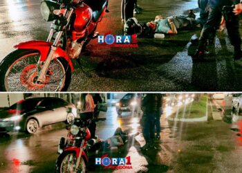 Motociclista fica ferido após carro furar sinal vermelho e fugir sem prestar socorro em Porto Velho