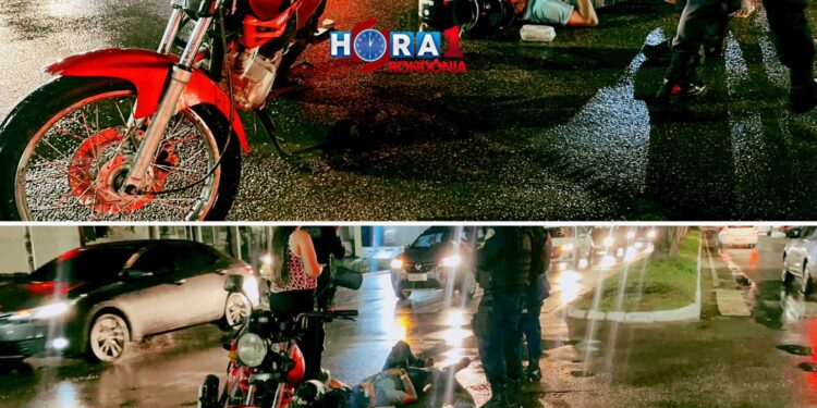 Motociclista fica ferido após carro furar sinal vermelho e fugir sem prestar socorro em Porto Velho