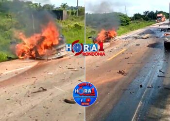 Quatro pessoas morrem carbonizadas após colisão entra carro e caminhão na BR-364 em Rondônia