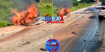 Quatro pessoas morrem carbonizadas após colisão entra carro e caminhão na BR-364 em Rondônia
